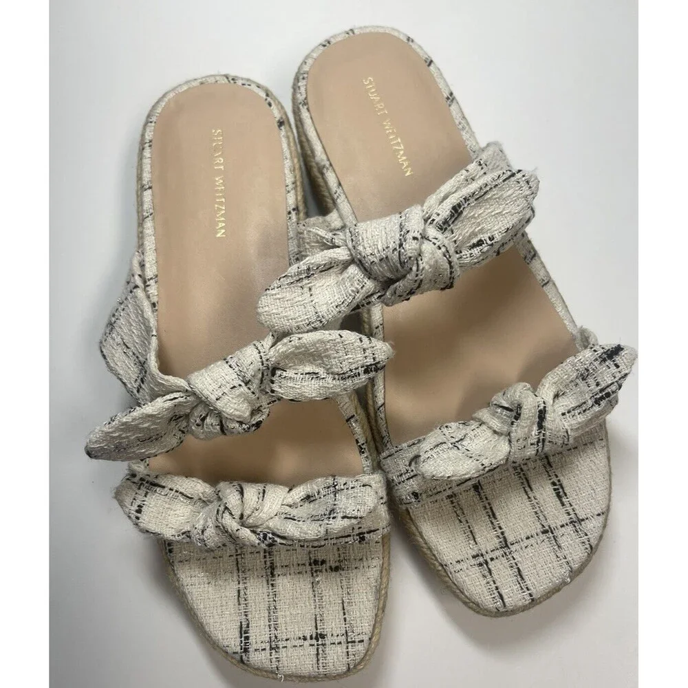 Stuart Weitzman Bandeau Tweed Bow Espadrille Sandal Sz 8.5 New W/O Tag